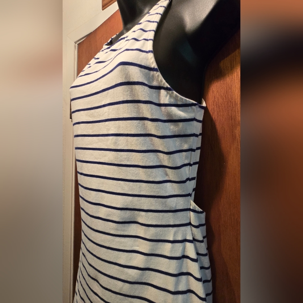 Roxy Blue & White Striped Stretchy Midi Dress SzL - Picture 4 of 8